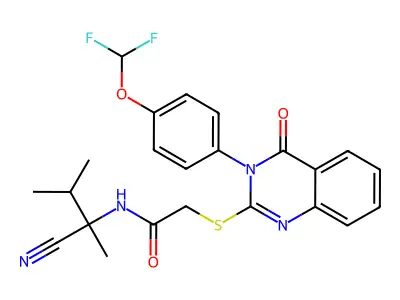 N-(1-cyano-1,2-dimethylpropyl)-2-({3-[4-(difluoromethoxy)phenyl]-4-oxo-3,4-dihydroquinazolin-2-yl}sulfanyl)acetamide structure