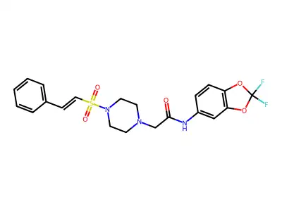 N-(2,2-difluoro-1,3-benzodioxol-5-yl)-2-[4-[(E)-2-phenylethenyl]sulfonylpiperazin-1-yl]acetamide structure