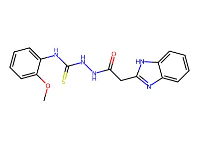 1H-Benzimidazole-2-acetic acid, 2-(((2-methoxyphenyl)amino)thioxomethyl)hydrazide structure