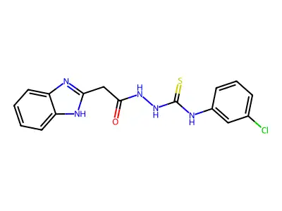 1H-Benzimidazole-2-acetic acid, 2-(((3-chlorophenyl)amino)thioxomethyl)hydrazide structure