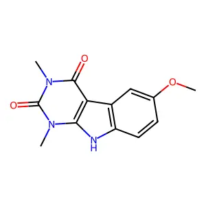 6-methoxy-1,3-dimethyl-9H-pyrimido[4,5-b]indole-2,4-dione structure