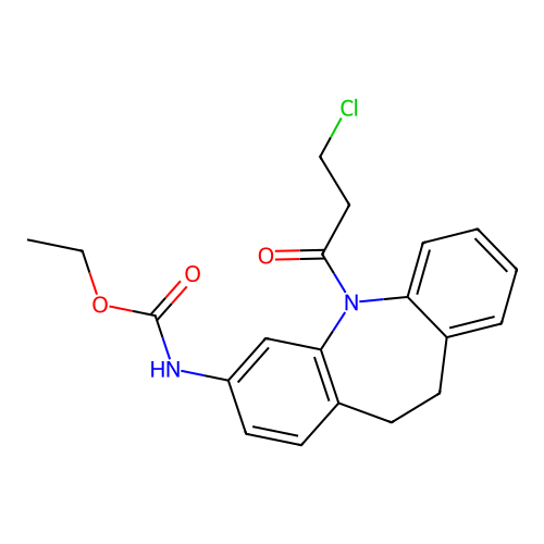 N-[5-(3-chloropropanoyl)(10H,11H-dibenzo[b,f]azepin-3-yl)]ethoxycarboxamide structure