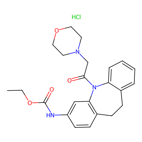 ethyl (5-(2-morpholinoacetyl)-10,11-dihydro-5H-dibenzo[b,f]azepin-3-yl)carbamate hydrochloride structure