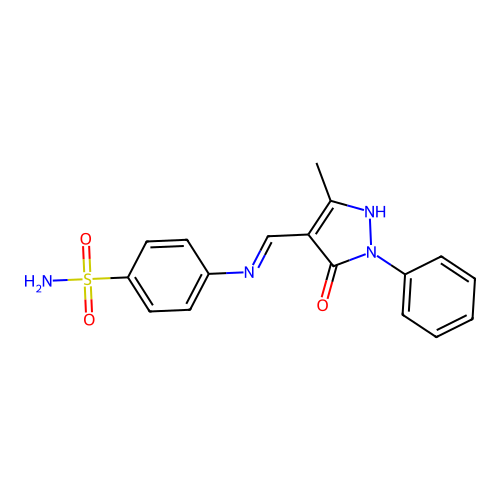 4-[(3-methyl-5-oxo-1-phenylpyrazol-4-ylidene)methylamino]benzenesulfonamide structure