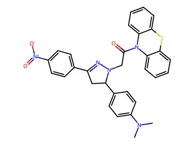 10H-Phenothiazine, 10-((5-(4-(dimethylamino)phenyl)-4,5-dihydro-3-(4-nitrophenyl)-1H-pyrazol-1-yl)acetyl)- structure