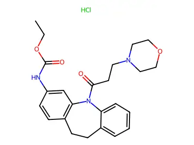 Carbamic acid, (10,11-dihydro-5-(3-(4-morpholinyl)-1-oxopropyl)-5H-dibenz(b,f)azepin-3-yl)-, ethyl ester, monohydrochloride structure