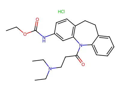 Carbamic acid, (5-(3-(diethylamino)-1-oxopropyl)-10,11-dihydro-5H-dibenz(b,f)azepin-3-yl)-, ethyl ester, monohydrochloride structure