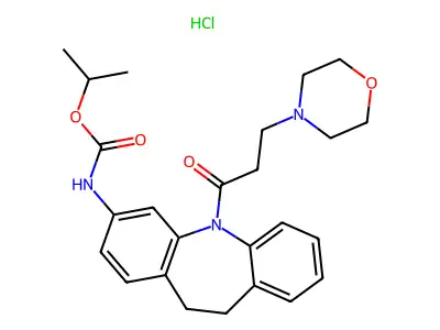 Carbamic acid, (10,11-dihydro-5-(3-(4-morpholinyl)-1-oxopropyl)-5H-dibenz(b,f)azepin-3-yl)-, 1-methylethyl ester, monohydrochloride structure
