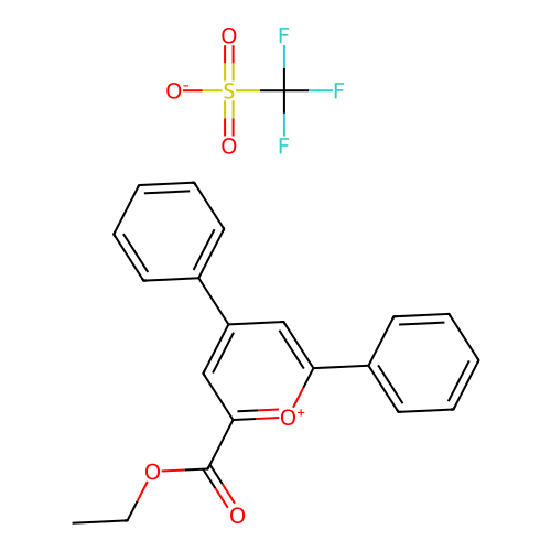 2-(Ethoxycarbonyl)-4,6-diphenylpyranium trifluoromethanesulfonate structure