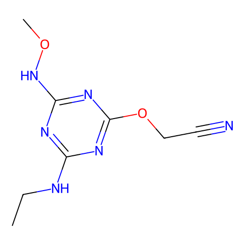(4-Ethylamino-6-methoxyamino-[1,3,5]triazin-2-yloxy)-acetonitrile structure
