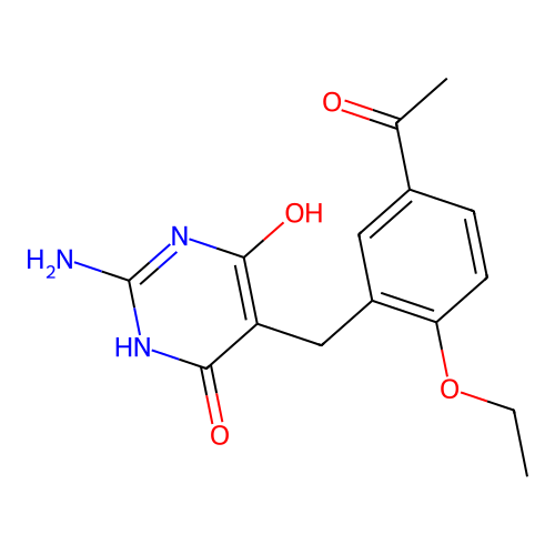1-[3-(2-Amino-4,6-dihydroxy-pyrimidin-5-ylmethyl)-4-ethoxy-phenyl]-ethanone structure