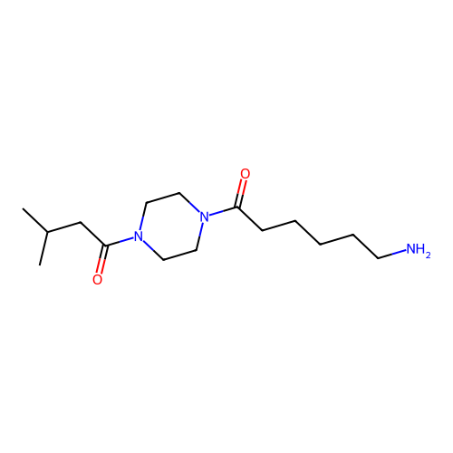 6-amino-1-[4-(3-methylbutanoyl)piperazin-1-yl]hexan-1-one structure