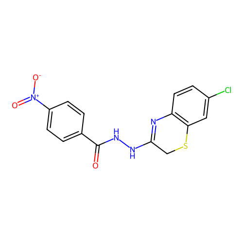 Benzoic acid, 4-nitro-, 2-(7-chloro-2H-1,4-benzothiazin-3-yl)hydrazide structure