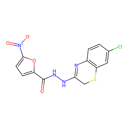 2-Furancarboxylic acid, 5-nitro-, 2-(7-chloro-2H-1,4-benzothiazin-3-yl)hydrazide structure