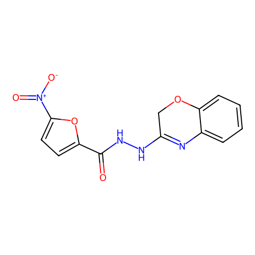 N-(2H-1,4-Benzoxazin-3-yl)-5-nitrofuran-2-carbohydrazonic acid structure