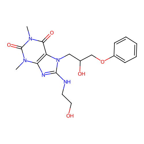 8-[(2-hydroxyethyl)amino]-7-(2-hydroxy-3-phenoxypropyl)-1,3-dimethyl-3,7-dihydro-1H-purine-2,6-dione structure