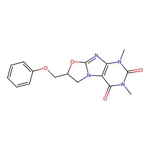 1,3-Dimethyl-7-phenoxymethyl-6,7-dihydro-1H-oxazolo[2,3-f]purine-2,4-dione structure