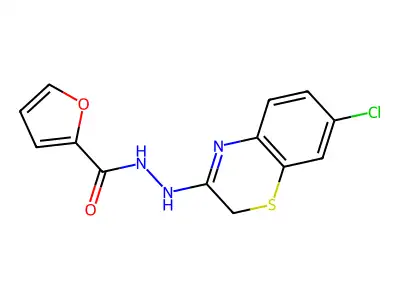 2-Furancarboxylic acid, 2-(7-chloro-2H-1,4-benzothiazin-3-yl)hydrazide structure