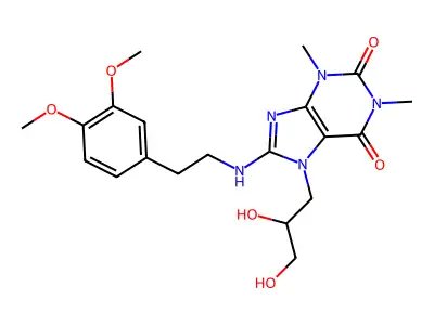 Theophylline, 7-(2,3-dihydroxypropyl)-8-(3,4-dimethoxyphenethylamino)- structure