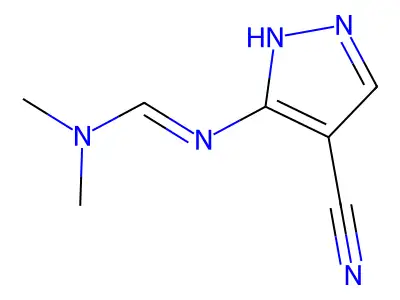 N'-(4-cyano-1H-pyrazol-5-yl)-N,N-dimethyliminoformamide structure
