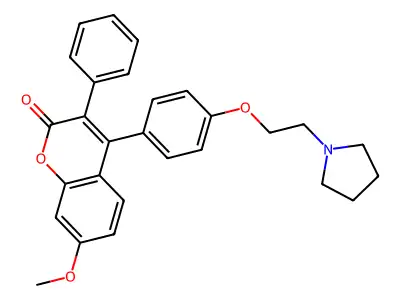 2H-1-Benzopyran-2-one, 7-methoxy-3-phenyl-4-(4-(2-(1-pyrrolidinyl)ethoxy)phenyl)- structure