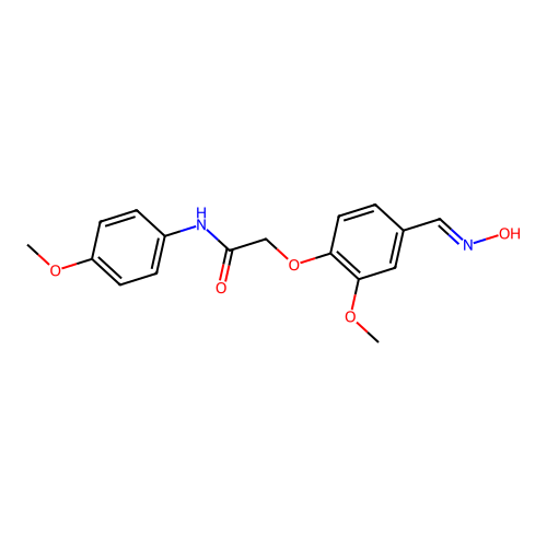 2-{4-[(hydroxyimino)methyl]-2-methoxyphenoxy}-N-(4-methoxyphenyl)acetamide structure