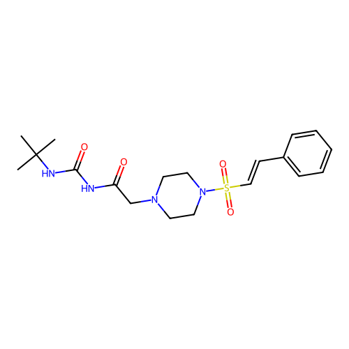 3-Tert-butyl-1-{2-[4-(2-phenylethenesulfonyl)piperazin-1-yl]acetyl}urea structure