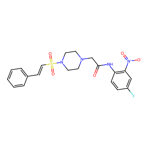 N-(4-fluoro-2-nitrophenyl)-2-[4-(2-phenylethenesulfonyl)piperazin-1-yl]acetamide structure