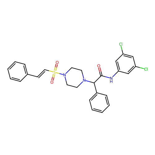 N-(3,5-dichlorophenyl)-2-phenyl-2-[4-[(E)-2-phenylethenyl]sulfonylpiperazin-1-yl]acetamide structure