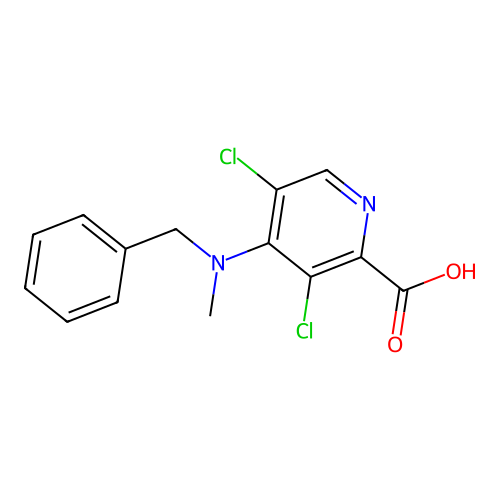 4-[Benzyl(methyl)amino]-3,5-dichloropyridine-2-carboxylic acid structure