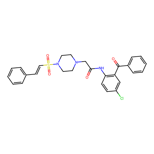 N-(2-benzoyl-4-chlorophenyl)-2-[4-[(E)-2-phenylethenyl]sulfonylpiperazin-1-yl]acetamide structure