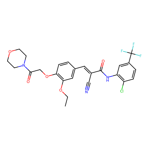 (E)-N-[2-chloro-5-(trifluoromethyl)phenyl]-2-cyano-3-[3-ethoxy-4-(2-morpholin-4-yl-2-oxoethoxy)phenyl]prop-2-enamide structure