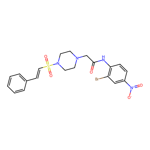 N-(2-bromo-4-nitrophenyl)-2-[4-[(E)-2-phenylethenyl]sulfonylpiperazin-1-yl]acetamide structure