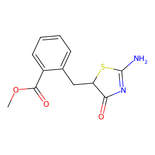 Methyl 2-((2-amino-4-oxo-4,5-dihydrothiazol-5-yl)methyl)benzoate structure