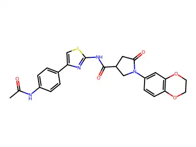 N-(4-(4-Acetamidophenyl)thiazol-2-yl)-1-(2,3-dihydrobenzo[b][1,4]dioxin-6-yl)-5-oxopyrrolidine-3-carboxamide structure