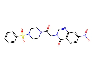 3-[2-[4-(Benzenesulfonyl)piperazin-1-yl]-2-oxoethyl]-7-nitroquinazolin-4-one structure
