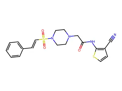 N-(3-cyanothiophen-2-yl)-2-[4-(2-phenylethenesulfonyl)piperazin-1-yl]acetamide structure