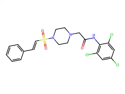 2-[4-(2-phenylethenesulfonyl)piperazin-1-yl]-N-(2,4,6-trichlorophenyl)acetamide structure
