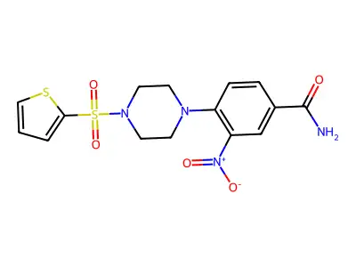 3-Nitro-4-(4-thiophen-2-ylsulfonylpiperazin-1-yl)benzamide structure