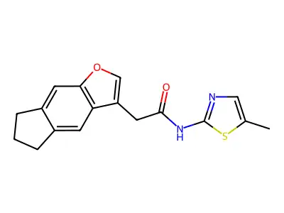 2-(5H,6H,7H-indeno(5,6-b)furan-3-yl)-N-(5-methyl-1,3-thiazol-2-yl)acetamide structure