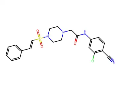 N-(3-chloro-4-cyanophenyl)-2-[4-(2-phenylethenesulfonyl)piperazin-1-yl]acetamide structure