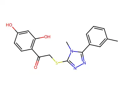 1-(2,4-dihydroxyphenyl)-2-[[4-methyl-5-(3-methylphenyl)-1,2,4-triazol-3-yl]sulfanyl]ethanone structure