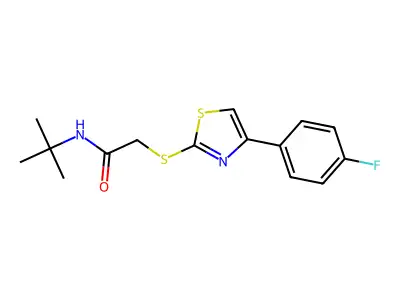 N-tert-butyl-2-[[4-(4-fluorophenyl)-2-thiazolyl]thio]acetamide structure