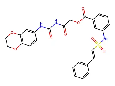 [2-(2,3-dihydro-1,4-benzodioxin-6-ylcarbamoylamino)-2-oxoethyl] 3-[[(E)-2-phenylethenyl]sulfonylamino]benzoate structure