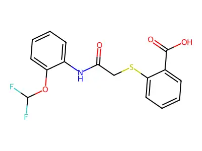2-[({[2-(Difluoromethoxy)phenyl]carbamoyl}methyl)sulfanyl]benzoic acid structure