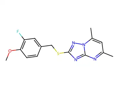2-{[(3-fluoro-4-methoxyphenyl)methyl]sulfanyl}-5,7-dimethyl-[1,2,4]triazolo[1,5-a]pyrimidine structure