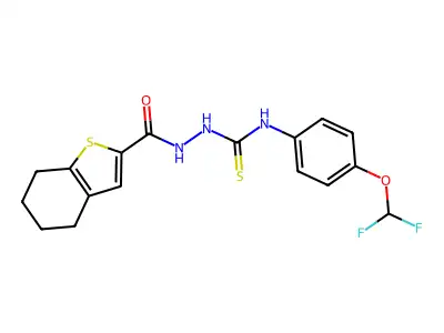 1-[4-(difluoromethoxy)phenyl]-3-(4,5,6,7-tetrahydro-1-benzothiophene-2-carbonylamino)thiourea structure