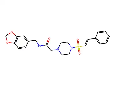 N-(1,3-benzodioxol-5-ylmethyl)-2-[4-[(E)-2-phenylethenyl]sulfonylpiperazin-1-yl]acetamide structure