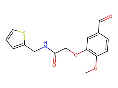 2-(5-formyl-2-methoxyphenoxy)-N-(thiophen-2-ylmethyl)acetamide structure