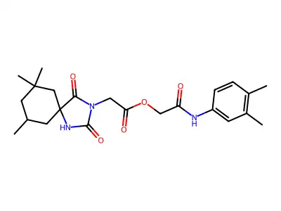 [(3,4-dimethylphenyl)carbamoyl]methyl 2-{2-hydroxy-7,7,9-trimethyl-4-oxo-1,3-diazaspiro[4.5]dec-1-en-3-yl}acetate structure